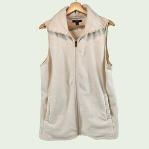 Chaps Fleece Vest Woman L Full Zip Pockets Soft Casual White Après Ski Hiking